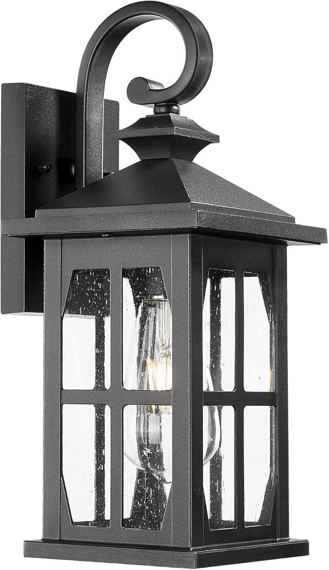 Darkaway Outdoor Light Fixtures Wall Mount Outdoor Wall Lights Exterior Lighting Fixtures Waterproof Black Outside Wall Sconce with Seeded Glass for House Porch Hallway Garage Front Door