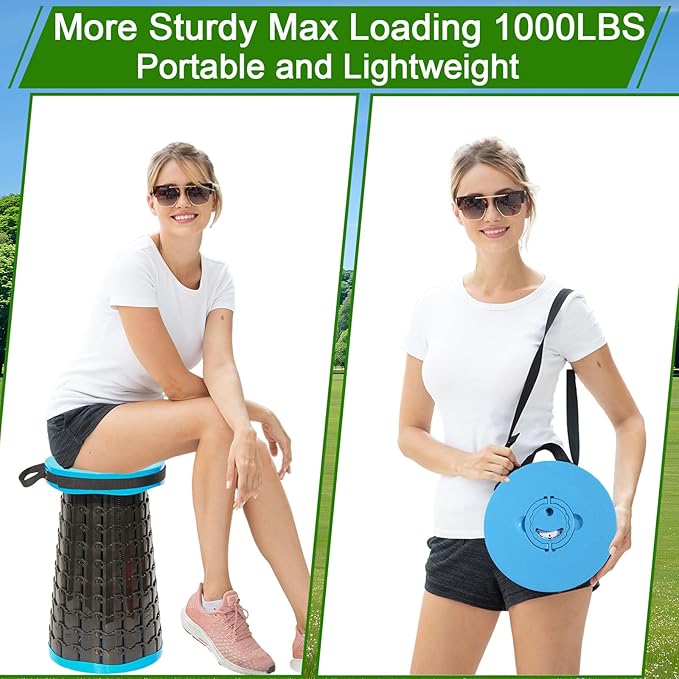2026 Upgraded XXL Collapsible Stool with Thick Cushion19.7H-11.8D Telescoping Folding Stool for Adults More Sturdy Camping Stools with Load Capacity 1000lbs for OutdoorGardenFishingHiking
