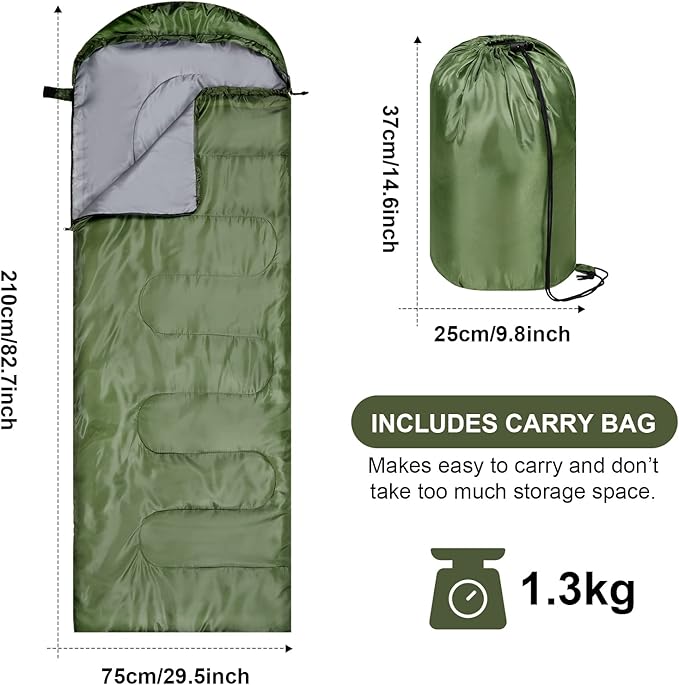 Tudomro Camping Sleeping Bag for Adults Lightweight Packable Waterproof Camping Gear Equipment to Keep Warm for Outdoor Backpacking Hiking Travel