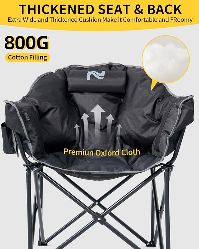 NAIZEA Heated Camping Chair Oversized Heated Folding Outdoor Chair for Adults with 3 Heat Levels Portable Foldable Patio Lounge Chair for Sports Outdoors Camp Battery NOT Included