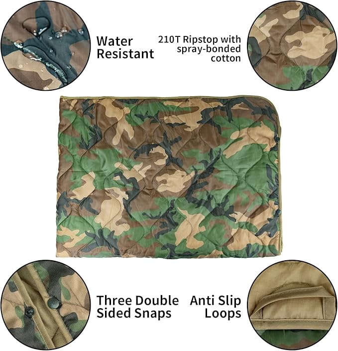 LOOGU Camo Blanket Waterproof Insulation Poncho Liner for Outdoor Camping Hiking Hunting Survival Backpacking Picnicking