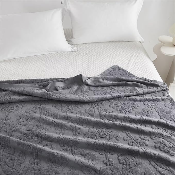 Cotton Terry Blanket for Couch 3D Jacquard Terry Towels Light Weighted Picnic Camping Quilt Blankets Duvet Cover Terry Sheet Towel Blanket for Bed Birthday Gift for Men Dad Boys Dark Grey 60x80''