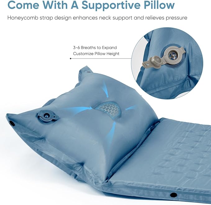Naturehike Camping Sleeping Pad Ultralight Camping Mat 2 Person with Pillow Fast Inflating Memory Foam Sleeping Pad for Hiking RV Camping Blue