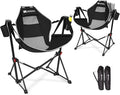 AKSOUL Hammock Camping Chair Swinging: Aluminum Alloy Adjustable Back Swinging Chair Folding Rocking Chair with Pillow Cup Holder Recliner for Outdoor Travel Sports Games Lawn Concerts Backyard