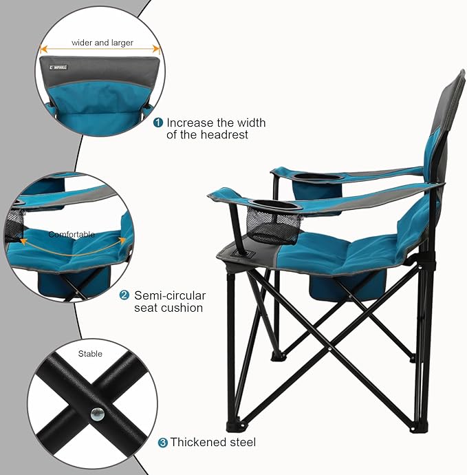 CAMPHILL Oversized Portable Camping Chairs Collapsible Outdoor Chairs with Pocket and Cup Holders Carry Bag for CampingTailgatesBeachand Sports