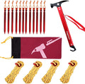 Haploon 12 Pack Tent Stake and Hammer Camping Accessories Kit Aluminum Tent Mallet Stake Hammer with 7 Inch Metal Tent Pegs Nylon Guyline Rope 4x13ft with Cord Adjuster and Canvas Storage Bag