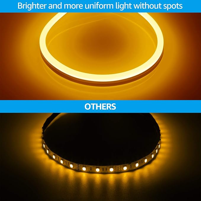 TORCHSTAR Premium 50ft LED Neon Rope Light Easter &amp Spring Decoration Outdoor IP67 Waterproof 120V UL Plug ETL Connectable Neon Light Strip for Shop Sign Max 3 Sets(150FT) Amber Light