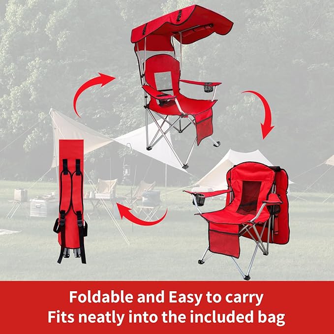 Portable Folding Camping Chair - Lightweight Durable Outdoor Chair for Camping Fishing Beach Lawn and More - Comfortable Folding Chairs for Outside Activities (RED)
