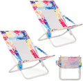 Giantex 2-Pack Folding Beach Chair Low Lawn Chairs with Padded Head Pillow Mesh Back Cup Holder and Armrests Portable Outdoor Lounge Chair for Camping Sunbathing Picnic Fishing