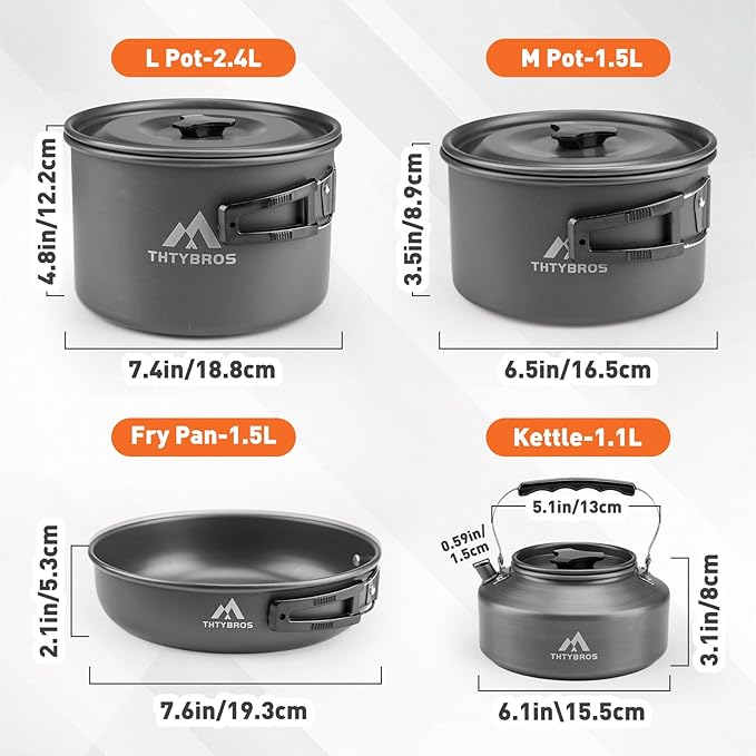 27pcs Camping Cookware Mess Kit for 2-4 People Portable Cookware Set with Kettle Pots &amp Pans Stainless Steel Utensils Plates Dishware for Backpacking Picnic Outdoor Adventures