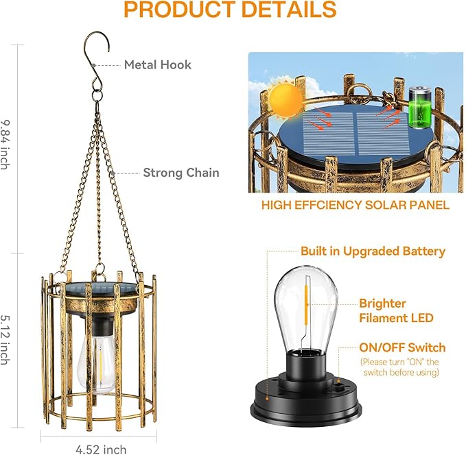 KOOPER Solar Lanterns Outdoor Waterproof 4 Pack Bronze Upgraded Bright Hanging Solar Lights Outdoor Lanterns Decorative Auto ON/Off Metal Hanging Lanterns for Pathway Yard Patio Garden Decor Gift
