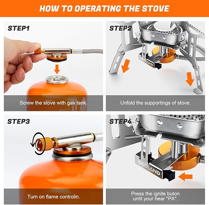Odoland 3500W/6800W Windproof Camp Stove Camping Gas Stove with Fuel Canister Adapter Piezo Ignition Carry Case Portable Collapsible Stove Burner for Outdoor Backpacking Hiking and Picnic