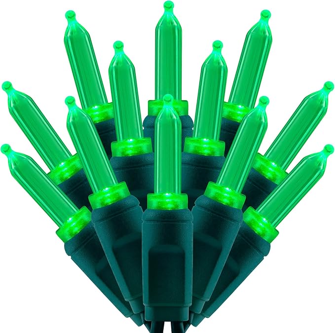 100 Green One-Piece LED Christmas Lights 33 ft Green Cord High Waterproof UL Certified T5 Outdoor String Lights