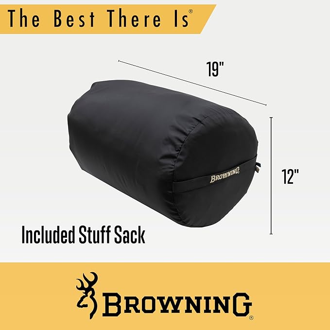Browning Voyager 20° Rectangular Sleeping Bag – Cold Weather Camping Sleeping Bag with TechLoft Silver Insulation Water-Resistant Shell &amp Stuff Sack for Camping RV &amp Outdoor Travel