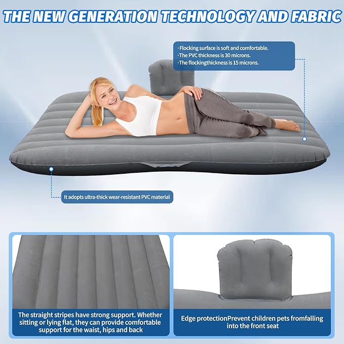 Inflatable Car Air Mattress Back Seat Bed with Air Pump55 x 35 Portable Thickened Car Travel Camping Sleeping Air Mattress Blow Up Bed for Car Universal SUV