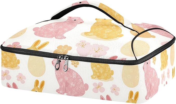 Casserole Carrier Likable BunniesInsulated Casserole Carrier for Hot or Cold Food Thermal Lunch Tote for Potluck Parties Picnic Beach Fits 9 x 13 Inches Baking Dish