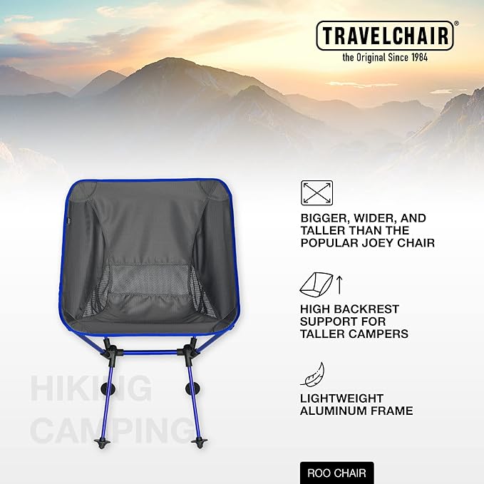 TravelChair Roo Chair – 7795 Lightweight Folding Camp Chair Bigger &amp Wider/XL Joey Chair (Blue)