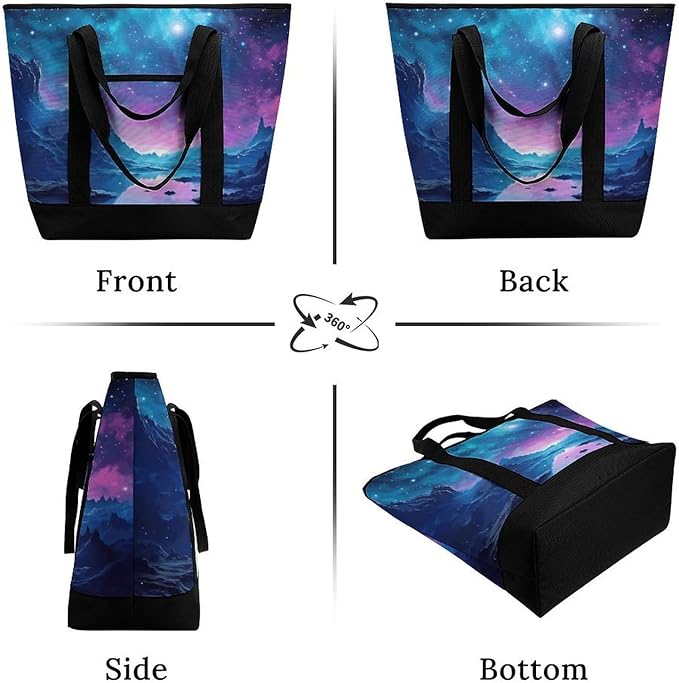 Insulated Shopping BagLarge Reusable Cooler Bags Cool Star River Printed Foldable Shopping BagTravel Waterproof Shoulder Bag