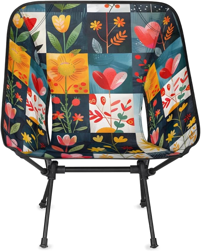 Honeybaby Folding Camping Chair Flowers Floral Plaids Camping Chairs Lightweight Portable Chair Outdoor Foldable Chairs for Camping Travel Picnic Beach Hiking