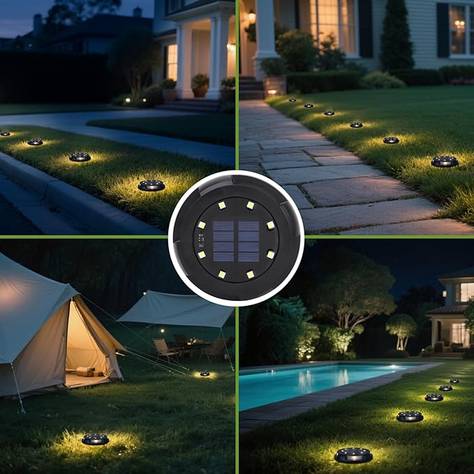Solar Underground Outdoor Lights IP65 Waterproof Rechargeable 500mAh NI-MH Battery LED Landscape Lighting 0.2W Solar Panel Black Garden Path Lights for Yard(Warm Light 8 Pack)