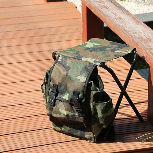 2 in 1 Folding Chair Portable Backpack Stool Collapsible Camping Fishing Chair 12.6x11.0x13.4in Large Capacity for Outdoor Camping Picnic Hiking Fishing TravelFolding Stool