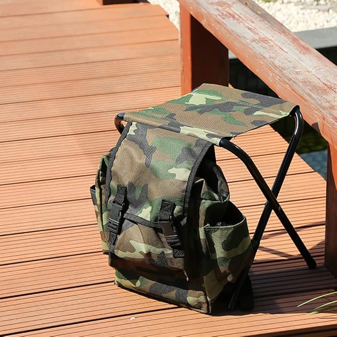 HXBER 2 in 1 Folding Chair Portable Backpack Stool Collapsible Camping Fishing Chair 12.6x11.0x13.4in Large ty for Outdoor Camping Picnic Hiking Fishing Travel Camouflage