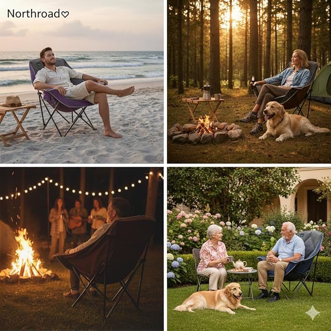 Northroad Oversized Foldable Camping Chair Outdoor Padded Lawn Chair w/Cup HolderCarry Bag for Beach Hiking and PicnicsBlack