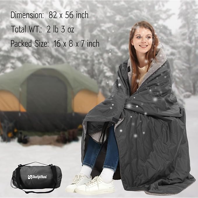 Outdoor/Indoor Sherpa Blanket Oversized Waterproof Stadium Blanket for Cold Weather. Warm Soft Portable Great for Stadium Sports Events Camping Indoor - 82x56in. Dark Gray