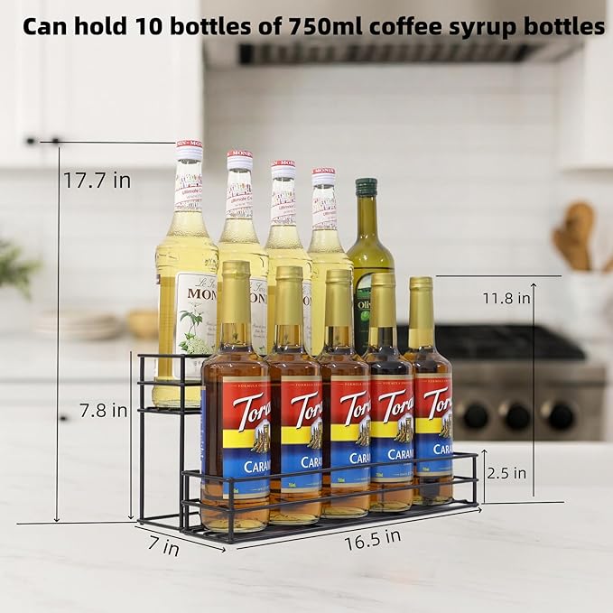 Coffee Syrup Rack &amp Syrup Holder – Loved by 5000+ Coffee Fans! 2-Tier Rustproof Rack Fits 750ml Torani &amp Monin Bottles Holds 10 Elevate Coffee Bars Kitchens Pubs Restaurants &amp Parti