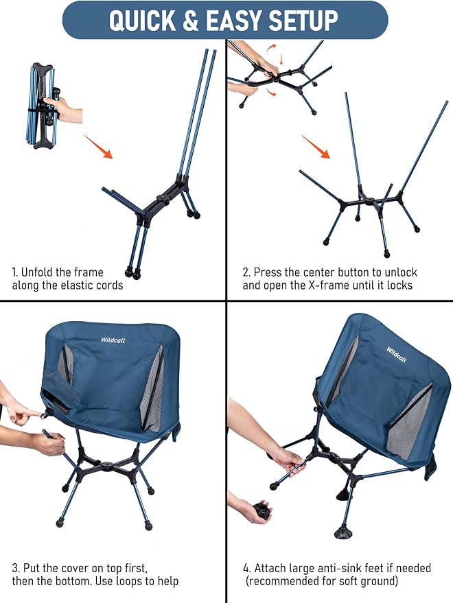 WildCall Ultralight Compact Camping Chair Quick Setup Frame Beach Chair with Anti-Sink Large Feet
