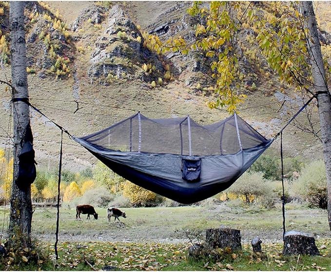 Sunyear Camping Hammock Portable Single &amp Double Hammock with Net 2 Person Hammock Tent with 2 * 10ft Straps Best for Outdoor Hiking Survival Travel