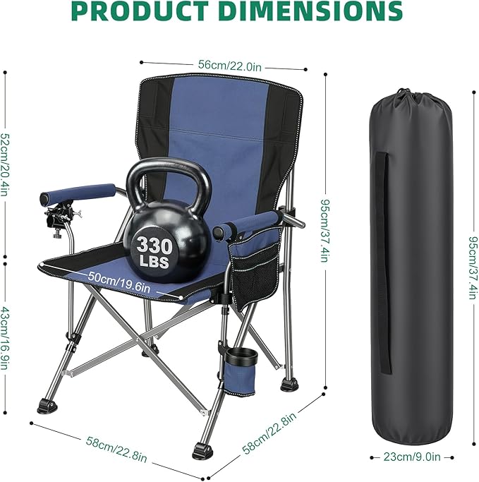 New Folding Fishing Chair with Rod Holder 150Kg Heavy Duty All Terrain Chair with Side Pocket Cup Holder Portable Adults Armchair for Outdoor Camping Garden Beach Lawn Picnic MB &amp B