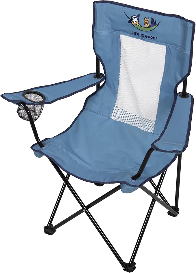 Life is Good Mesh Back Quad Chair Portable Outdoor Folding Chair with Carry Bag for Beach Sports Tailgates Camping Fishing