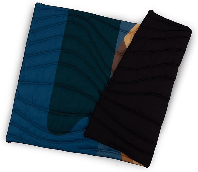 Picnic TIME Aura Outdoor Puffer Blanket Water-Repellent Puffy Printed Picnic Blanket for Camping and Park Large Cozy Outdoor Mat with Drawstring Bag Corner Loops and Pocket (Sunrise Mountain)