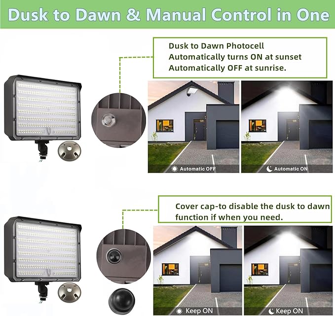2Pack Dusk to Dawn Outdoor 150W LED Flood Light with Knuckle &amp Plate Mount 3000K/4000K/5000K Color Selectable ETL Commercial LED Security Lighting