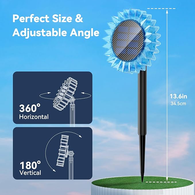 Solar Garden Lights - Upgraded Solar Sunflower Light Ground/Wall 2 In 1 Solar Outdoor Lights Waterproof IP67Garden Yard Patio Backyard Pathway Landscape Fence Wall Decoration Warm White(4 Pack)