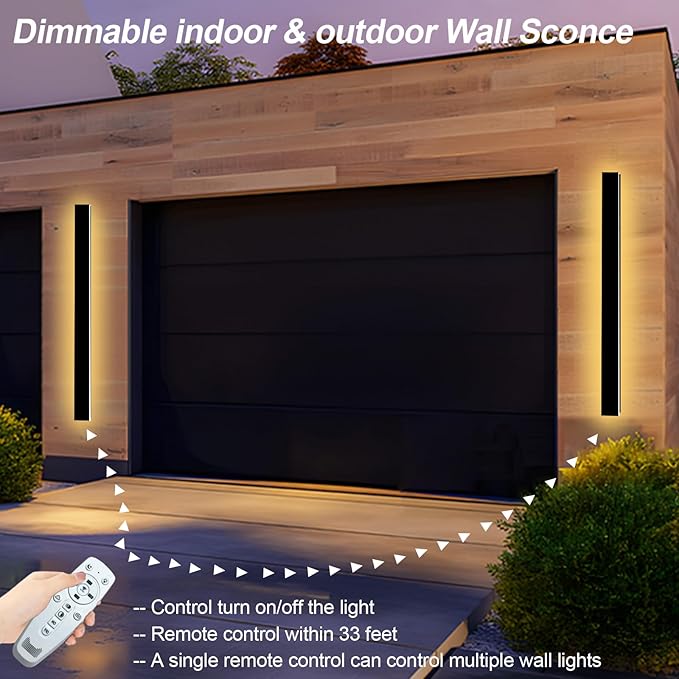 47IN Modern Outdoor Wall Light LED Long Wall Lighting Exterior Light Fixture IP65 Waterproof Wall Lamps 2700K-6500K Dimmable Black Wall Sconce for Garage House