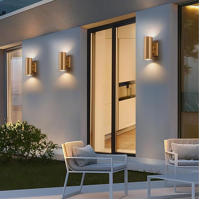 Modern Outdoor Wall Light 2 Packs Up and Down Lights 7 Gold Exterior Light Fixture for House Porch Patio Garage