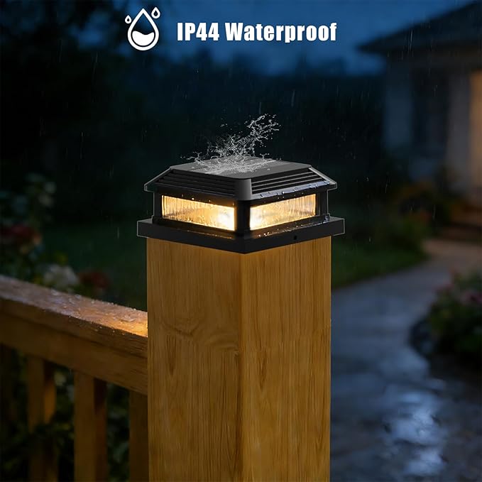 Solar Post Cap Lights Outdoor RGBW Fence Post Solar Lights with Remote Control Dusk to Dawn Waterproof Deck Posts Light fit 3.5x3.5-5x5 Posts for Deck Patio Garden Decoration (6 Pack Black)