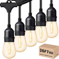 Svater Outdoor Led String Lights 36 FT Patio Lights for Outside with 13pcs S14 Shatterproof Bulbs 1 Watt E26 Dimmable IP65 Waterproof Commercial Grade Bistro Light 2700K Warm White
