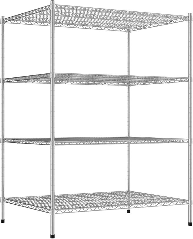 Commercial NSF Listed Chrome Stationary Wire Shelving Kit 36 x 48 x 64 with 4 Shelves Perfect for Warehouse Walk-in Refrigerator Freezer Grocery Store Restaurant Dishroom