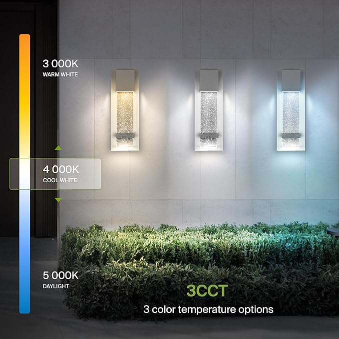 ASD LED 13 Bubble Glass Wall Light Fixture Outdoor &amp Indoor Seeded Sconce | 3CCT Waterproof Dimmable ETL Listed | 12W 500LM 3000-5000K 120V | Exterior Lantern Porch Lighting | White