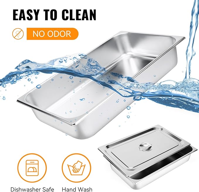 4 Pack Hotel Pans 1/1 Full Size 4’ Deep Steam Table Pan with Lid 21 L x 13 W Commercial Stainless Steel Pan Food Containers Catering Supplies Buffet Display