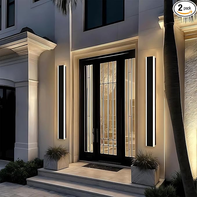 Yaohong 48 inch Outdoor Long Wall Lights for House 2 Pack LED Dimmable Black Exterior Wall Sconce IP65 Waterproof Outdoor Porch Lights Wall Mount for Living Room Patio Corridor Courtyard