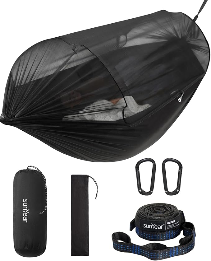 Sunyear Camping Hammock with Net - Double&ampSingle Hammock with House-Like Net- Easy Setup &amp Pack Lightweight &amp Portable Perfect for Hiking Backpacking Outdoor Sleeping