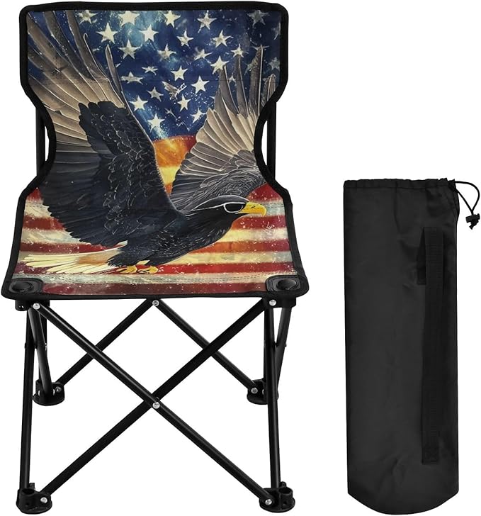 4th of July Independence Day Black Bird Compact Beach Chairs for Adults Lightweight Collapsible Chair Carry Bag Included Ice Fishing Chairs for Adults for Camp Concert