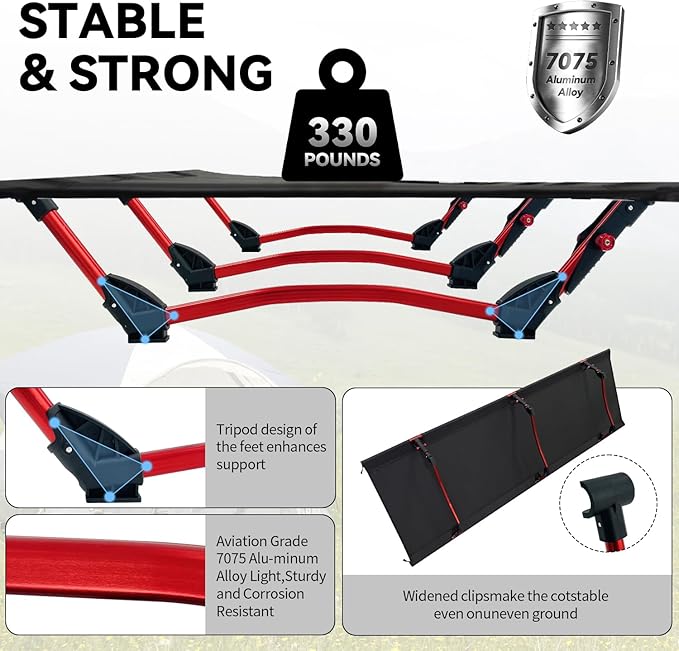 Sutekus Portable Camping Cot Ultralight &amp Easy to Set Up for Outdoor Hiking Travel Beach Mountaineering (Black)