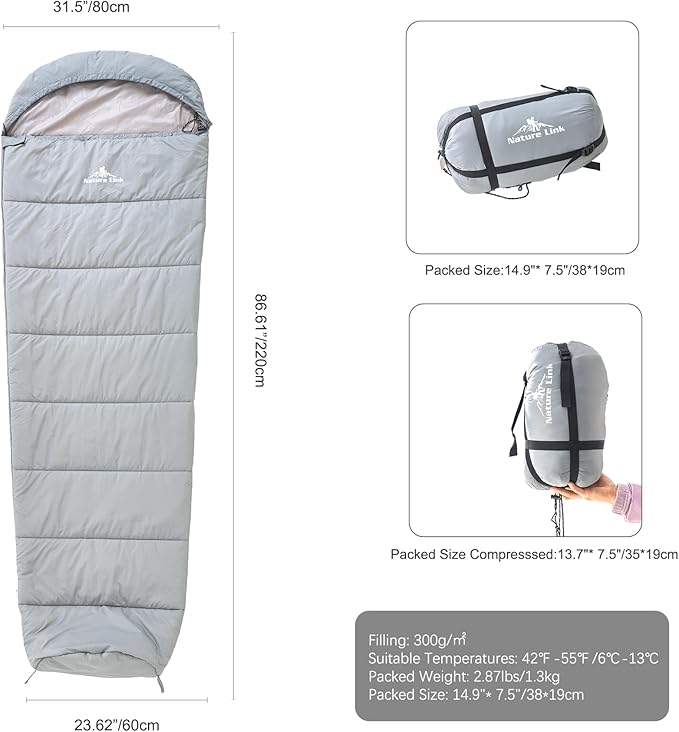 Lightweight Mummy Sleeping Bag 2.87lbs Backpacking Sleeping Bag 42℉-55℉ Nylon Shell and Lining Compact Ultralight Sleeping Bag for Backpacking Camping Hiking