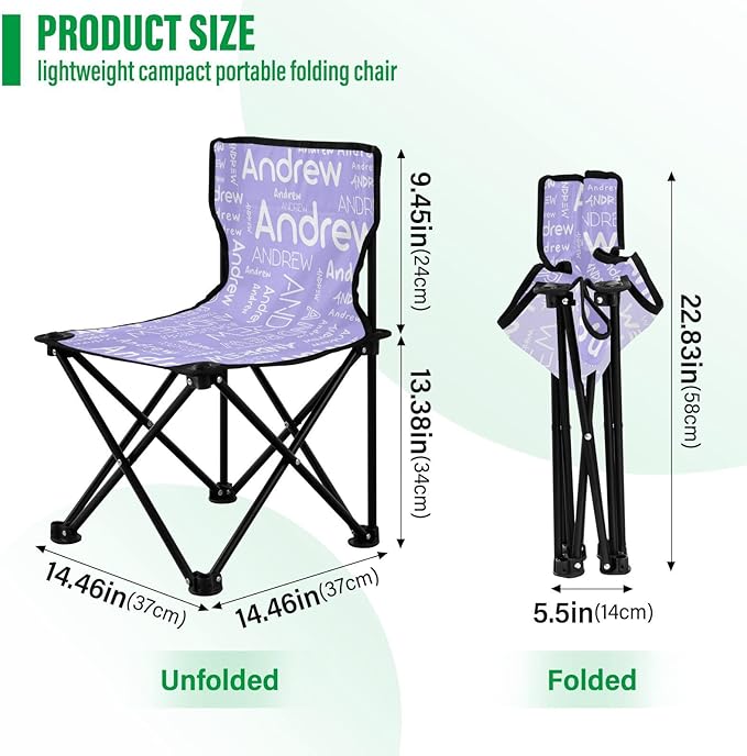 Sinestour Lilac Custom Folding Camping Chair for Teen Child Personalized Name 14.6×14.6in Portable Outdoor Chair with Carry Bag for Picnic Barbeques Beach