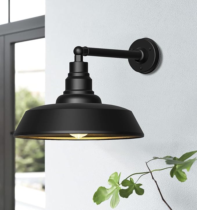 18 Large Gooseneck Barn Light - Outdoor Barn Light is Made of Durable Rust-Resistant Materials for Long-Lasting use Black Industrial Lighting Fixture for Farmhouse Garage Patio